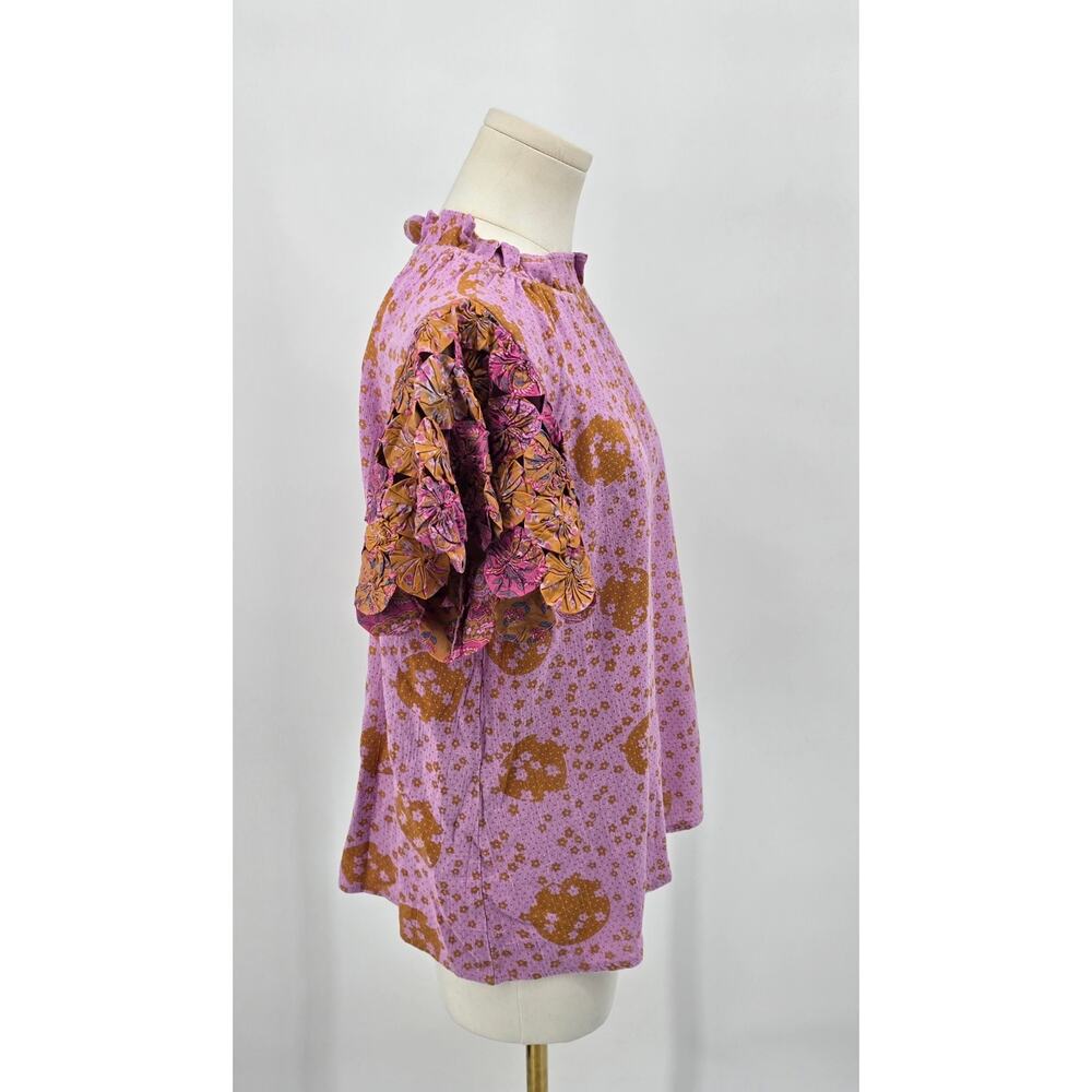 Thml Boho Cottagecore Retro Patchwork Ruffle-Neck… - image 2